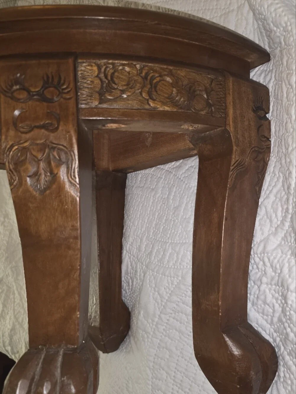 Vintage 1950s Mid Century Carved Wooden Chinese Claw Footed Table Stool